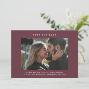 Burgundy Retro Typewriter Wedding Photo Simple Save The Date