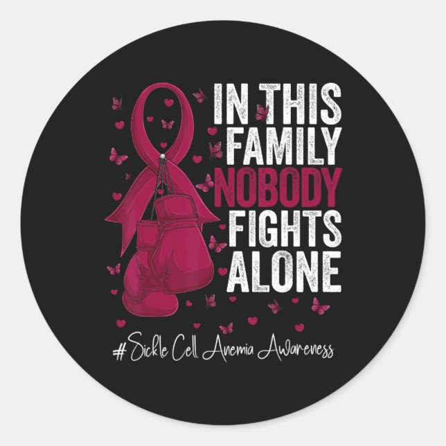 Burgundy Ribbon Fighter Sickle Cell Anaemia Awaren Classic Round Sticker (Front)