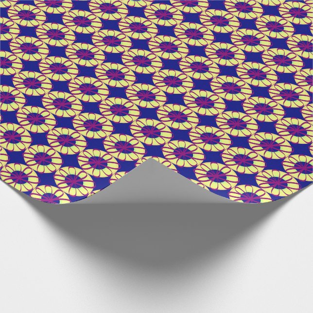 Burgundy Ribbon Flowers On Lemon Doughnuts Blue Wrapping Paper (Corner)