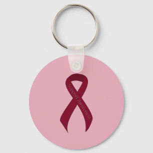 Burgundy Ribbon Support Awareness Key Ring