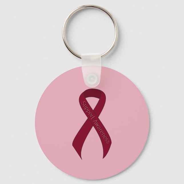 Burgundy Ribbon Support Awareness Key Ring (Front)