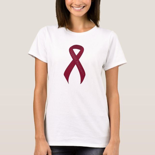Burgundy Ribbon Support Awareness T-Shirt (Front)
