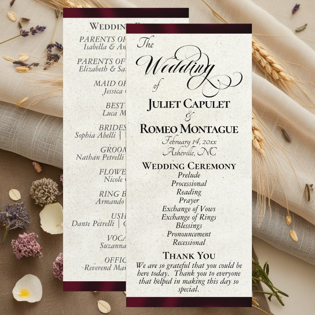 Burgundy Ribbon Wedding Program Programme (Creator Uploaded)
