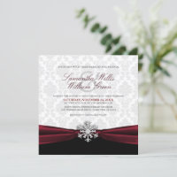 Burgundy Ribbon Winter Wedding Invitation