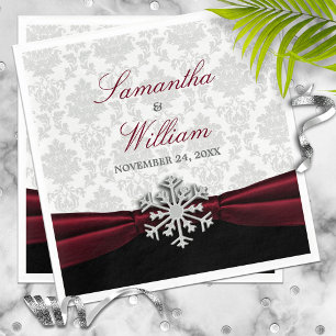 Burgundy Ribbon Winter Wedding Napkin