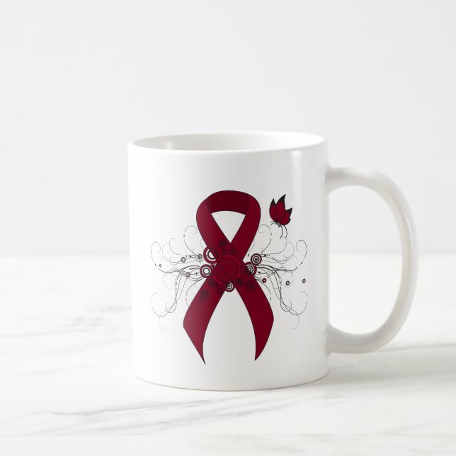 Burgundy Ribbon with Butterfly Coffee Mug (Right)
