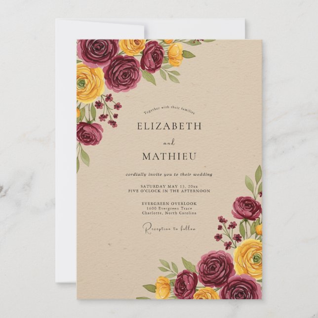 Burgundy Rich Autumnal Wedding Invitation (Front)
