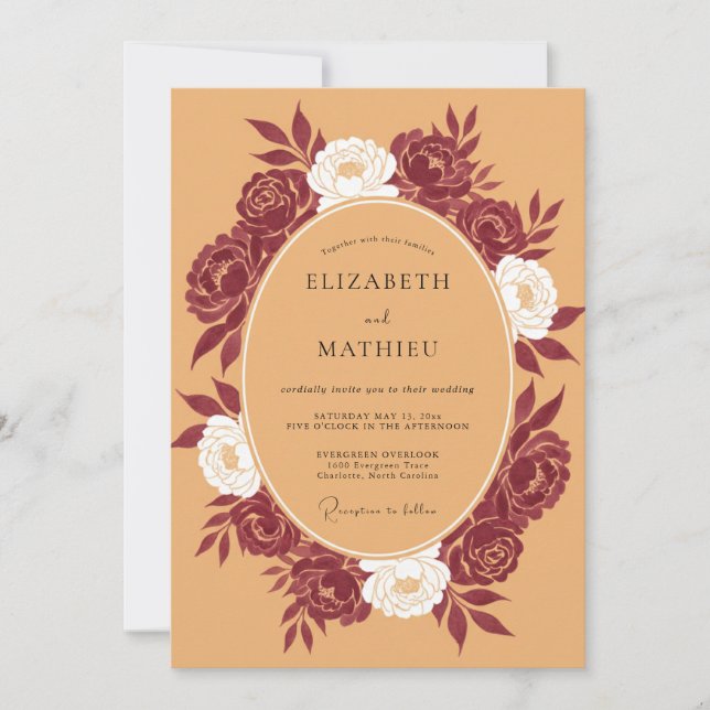 Burgundy Rich Botanical Wedding Invitation (Front)
