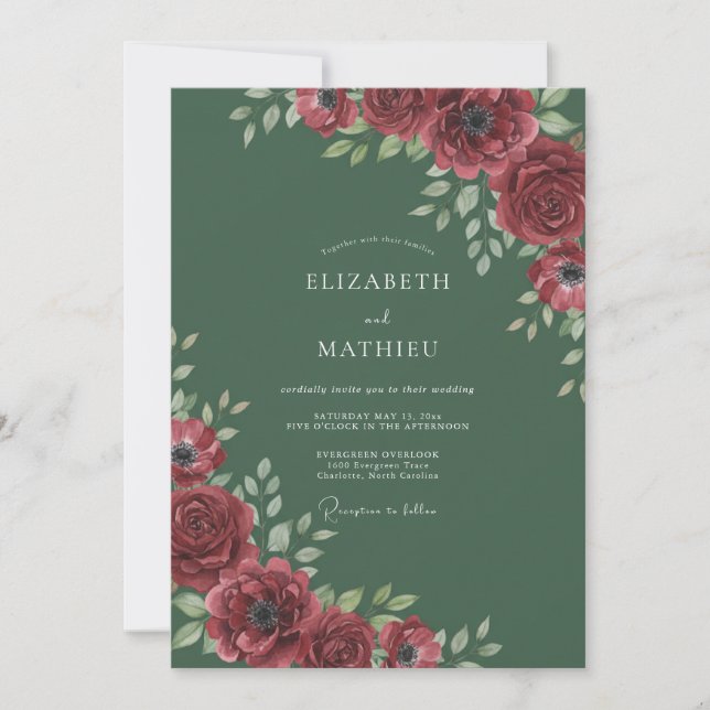 Burgundy Rich Floral Border Wedding Invitation (Front)