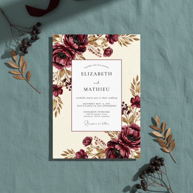 Burgundy Rich Floral Wedding Invitation (Creator Uploaded)