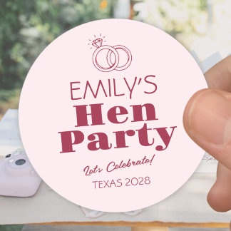 Burgundy Rings Hen Party Classic Round Sticker