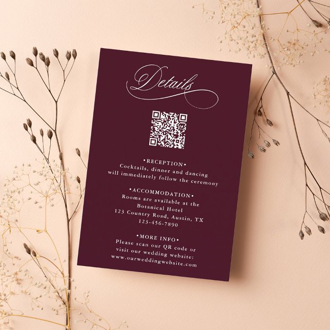 Burgundy Romantic Calligraphy Wedding Details      Enclosure Card (Creator Uploaded)