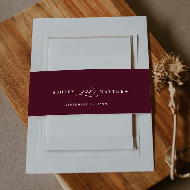 Burgundy Romantic Calligraphy Wedding Invitation Belly Band (Creator Uploaded)