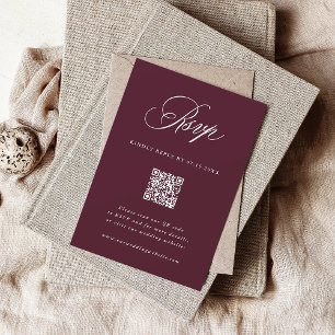 Burgundy Romantic Calligraphy Wedding QR Code RSVP Card