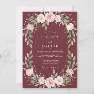 Burgundy Romantic Floral Arch Wedding Invitation