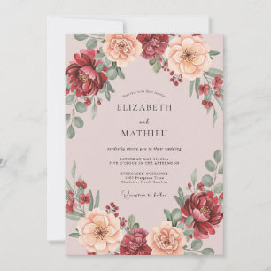 Burgundy Romantic Floral Flourish Wedding Invitation