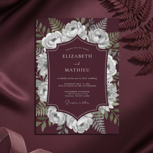 Burgundy Romantic Floral Romance Wedding Invitation (Creator Uploaded)