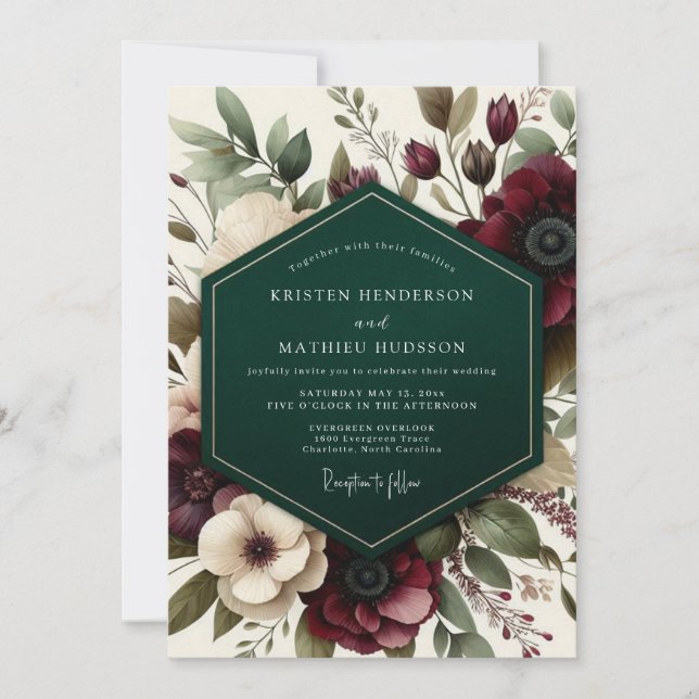 Burgundy Romantic Floral Romance Wedding Invitation (Front)