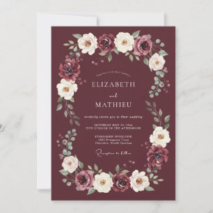 Burgundy Romantic Floral Wreath Wedding Invitation