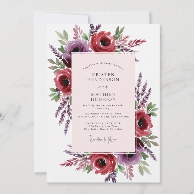 Burgundy Romantic Meadow Wedding Invitation (Front)