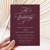Burgundy Romantic Swirly Calligraphy Wedding