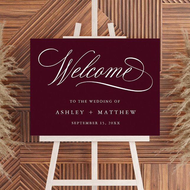 Burgundy Romantic Swirly Calligraphy Wedding Poster (Creator Uploaded)