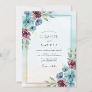 Burgundy Romantic Watercolor Wedding Invitation