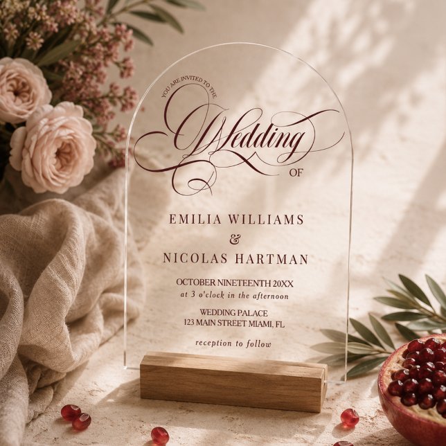 Burgundy Romantic Wedding Acrylic Invitations (Creator Uploaded)