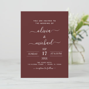 Burgundy Romantic Wedding Modern Typography Invitation