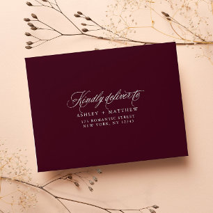 Burgundy Romantic Wedding Pre-Printed Address RSVP Envelope