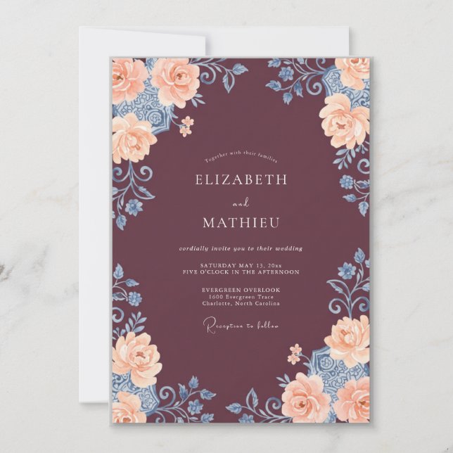 Burgundy Romantic Winter Wedding Invitation (Front)