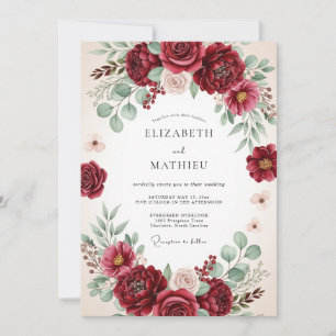 Burgundy Romantic Woodland Wedding Invitation