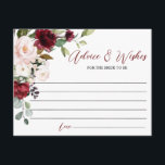 Burgundy Rose Advice & Wishes Card<br><div class="desc">Share your  wisdom with the newlyweds with these elegant advice cards. The bold colours of the burgundy roses accented by blush blooms and greenery makes a real statement. You are able to customise all the wording and change the font style and colour. Several sizes and paper types available.</div>