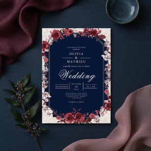Burgundy Rose Arch Floral Wedding Invitation