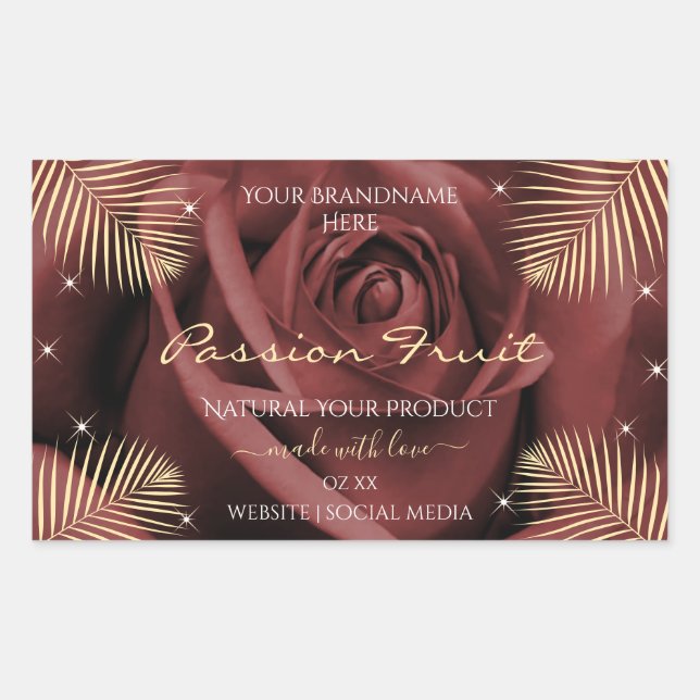 Burgundy Rose Blossom Palm Leaves Product Labels (Front)