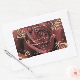 Burgundy Rose Blossom Palm Leaves Product Labels