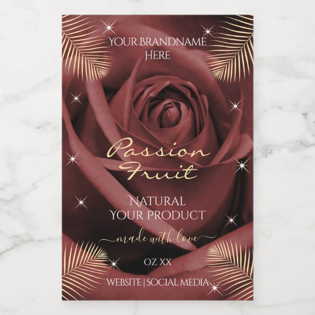 Burgundy Rose Blossom Palm Leaves Product Labels (Single Label)