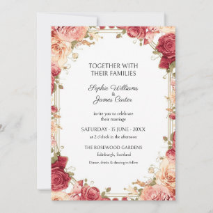 Burgundy Rose Blush Floral Wedding Invitation