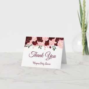 Burgundy Rose Blush Pink Baby Shower Thank You
