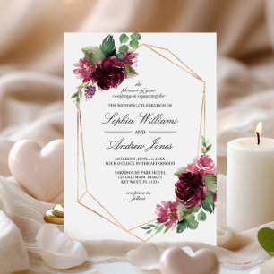 Burgundy Rose Bohemian Floral Wedding Invitation
