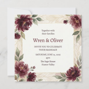 Burgundy Rose Border Wedding Invitation