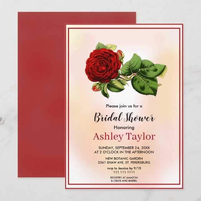Burgundy rose botanical fall floral Bridal Shower Invitation (Front/Back)