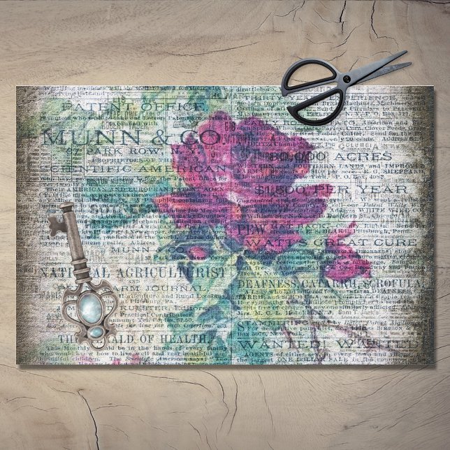 Burgundy Rose Botanical Grunge Ephemeral Decoupage Tissue Paper (Creator Uploaded)