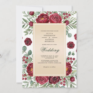 Burgundy Rose Botanical Wedding Invitation