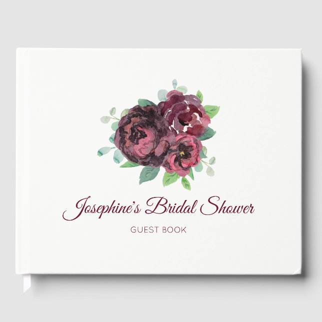 Burgundy Rose Bouquet Bridal Shower Guest Book (Front)