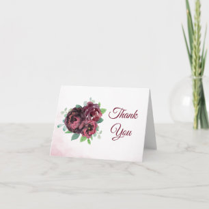 Burgundy Rose Bouquet Watercolor Thank You Card