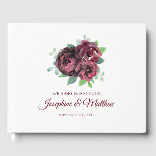 Burgundy Rose Bouquet Wedding Guest Book