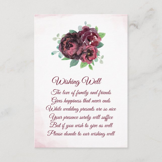 Burgundy Rose Bouquet Wedding Wishing Well Cards (Front)