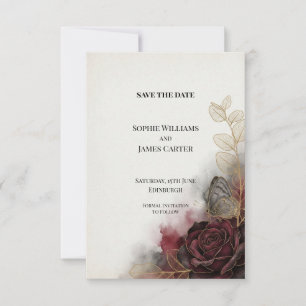 Burgundy Rose Butterfly Wedding Save the Date