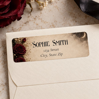 Burgundy Rose Dark Romance Wedding Return Address